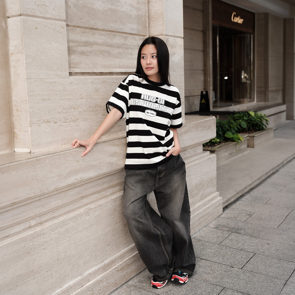 RS BLACK WHITE STRIPED T-SHIRT