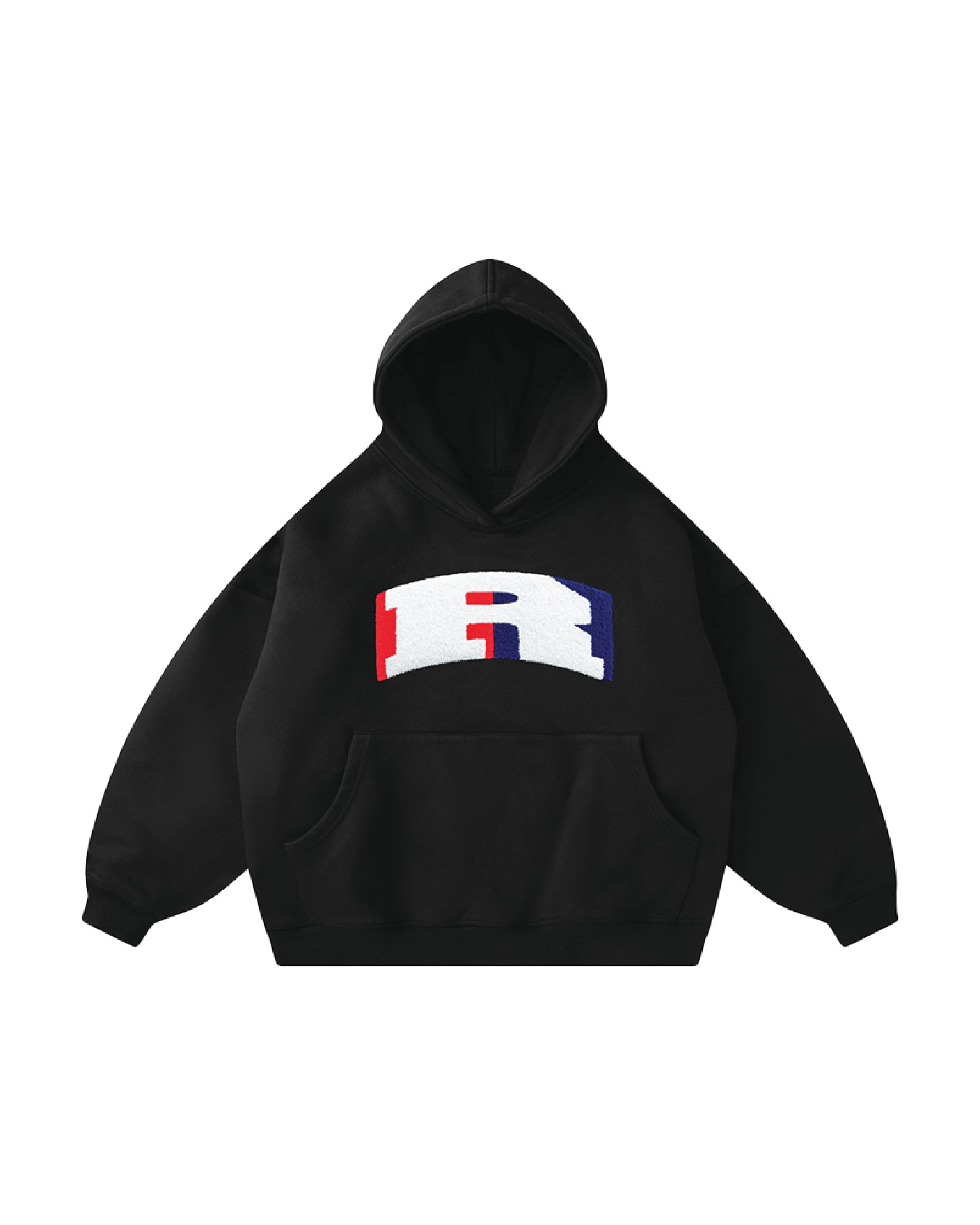 R PUFFY STITCH BLACK HOODIE
